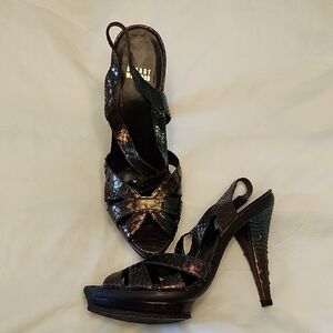Stuart Weitzman Black and Green Strappy Heels